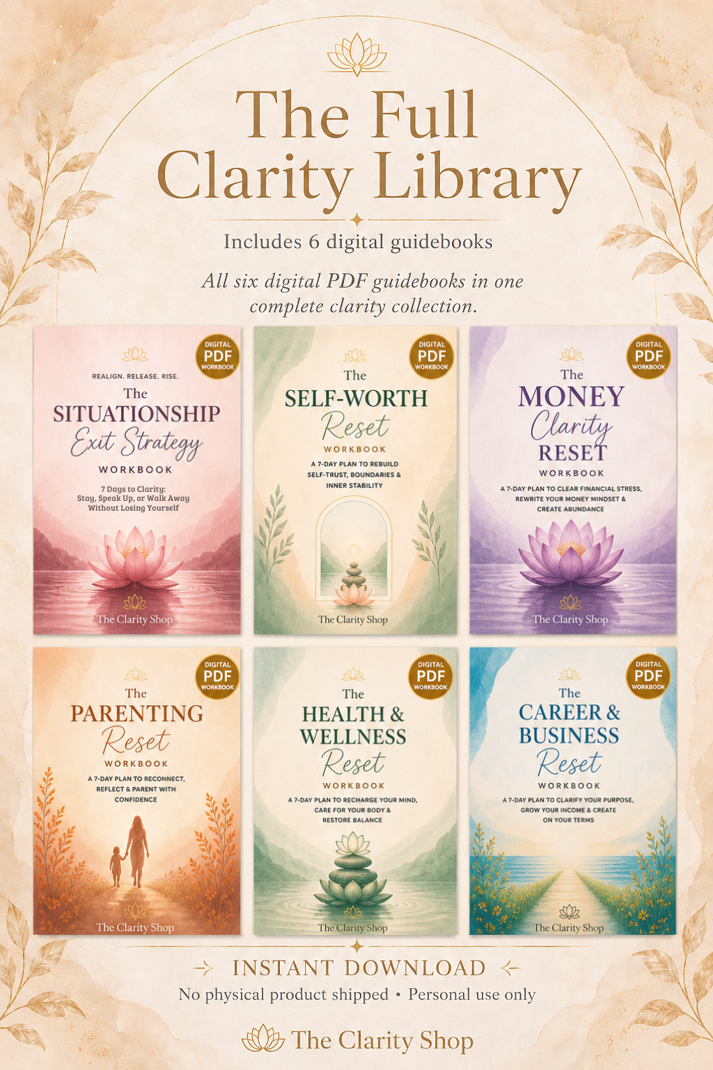 Cover of The Full Clarity Library, the complete set of six Clarity Shop digital workbooks